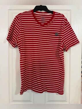 M.O. Seven Shirt Mens XLARGE Red White Striped Pocket Crew Tee Soft